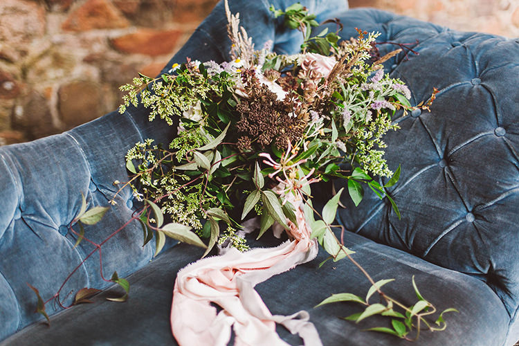 Silk Ribbon Bouquet Flowers Bride Bridal Natural Wild Foliage Greenery Beautiful Walled Garden Wedding Ideas http://www.brittamarie-photography.com/