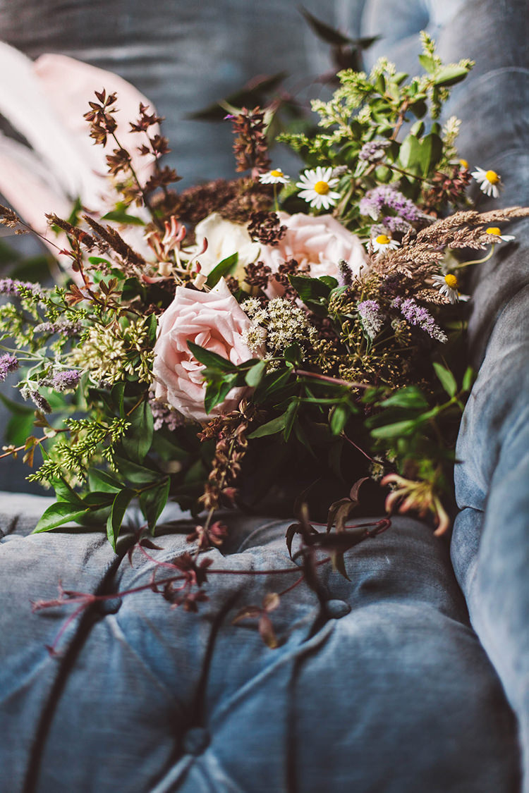 Silk Ribbon Bouquet Flowers Bride Bridal Natural Wild Foliage Greenery Beautiful Walled Garden Wedding Ideas http://www.brittamarie-photography.com/