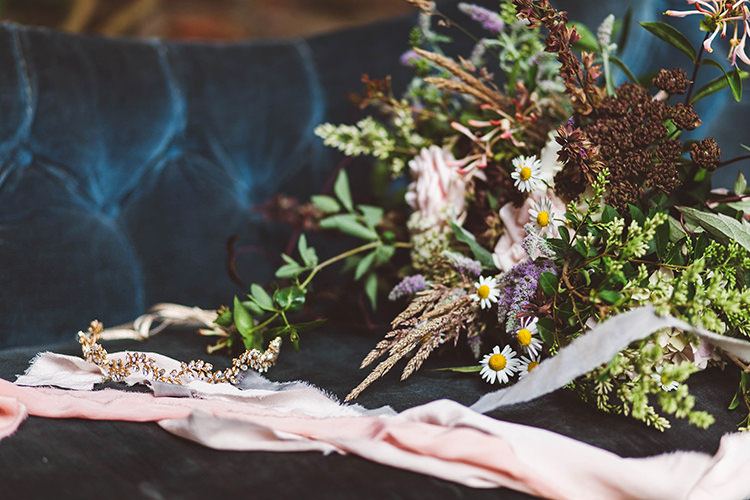 Silk Ribbon Bouquet Flowers Bride Bridal Natural Wild Foliage Greenery Beautiful Walled Garden Wedding Ideas http://www.brittamarie-photography.com/