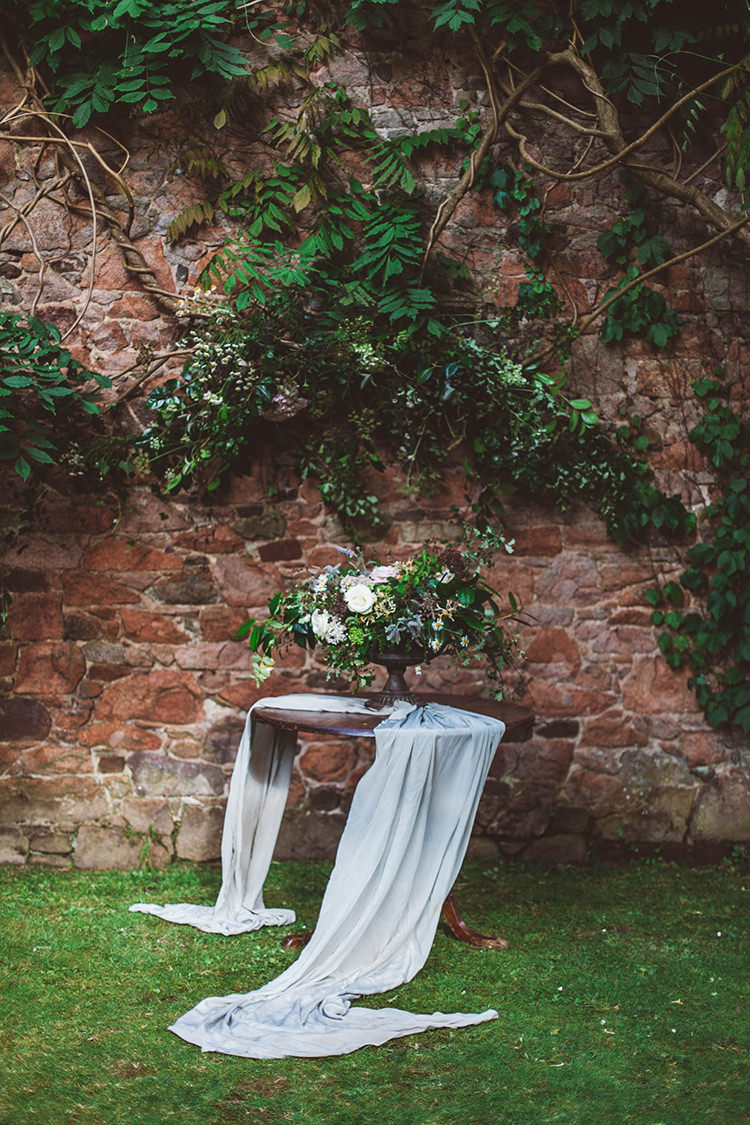 Flower Wall Backdrop Table Cloth Silk Beautiful Walled Garden Wedding Ideas http://www.brittamarie-photography.com/