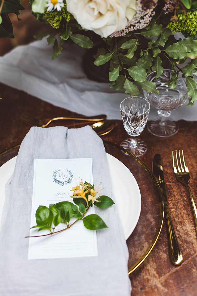 Place Setting Fabric Flower Stationery Beautiful Walled Garden Wedding Ideas http://www.brittamarie-photography.com/