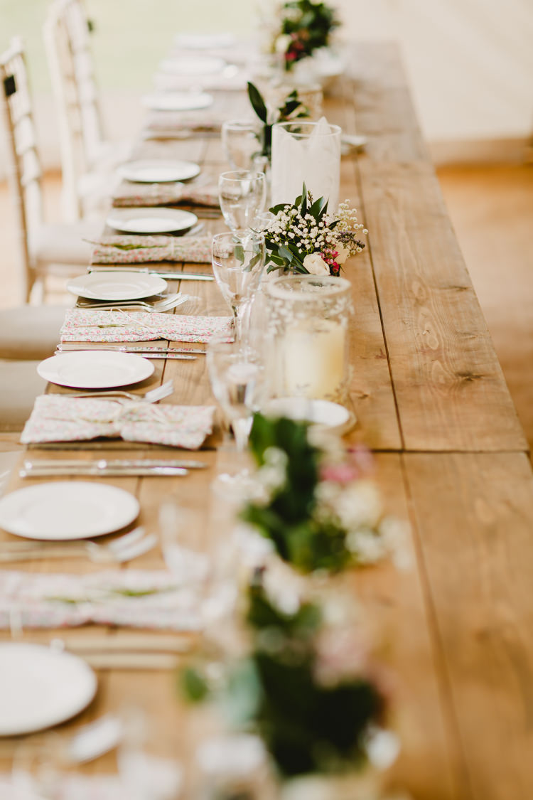 Long Wooden Tables Flowers Jars Floral Napkins Rustic Hand Crafted Relaxed Wedding http://www.andydavison.com/