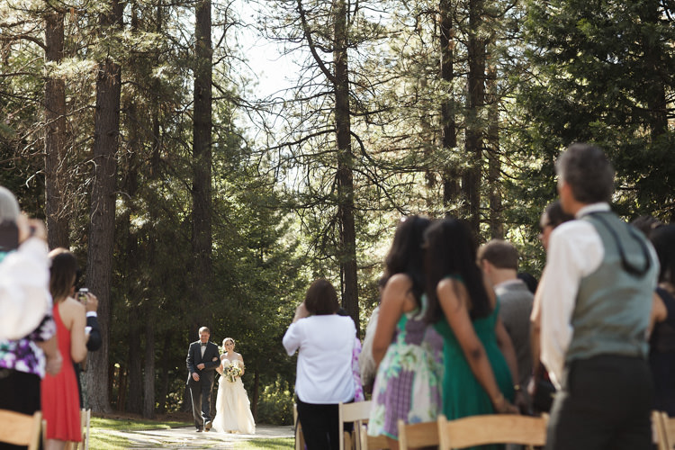 Outdoor Ceremony Bride Lace Off The Shoulder Bridal Gown Father Entrance Guests Whimsical Forest Harry Potter Wedding http://heatherelizabethphotography.com/