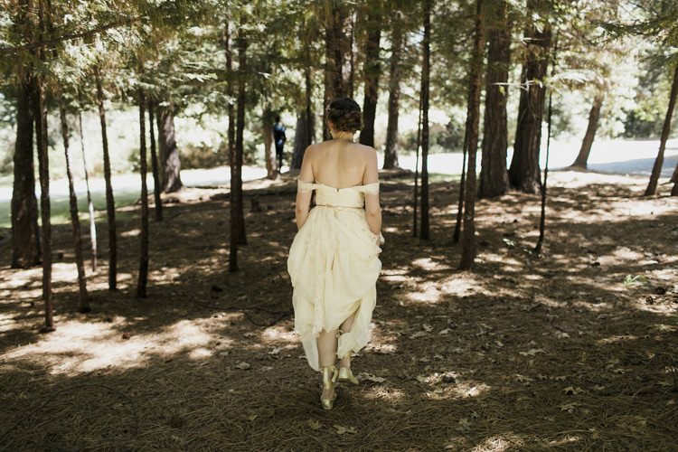 First Look Bride Sarah Seven Cascade Lace Off The Shoulder Bridal Gown Ballet Slippers Whimsical Forest Harry Potter Wedding http://heatherelizabethphotography.com/