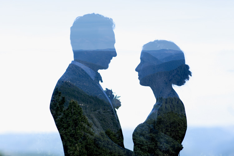 Bride Groom Silhouette Trees Mountains Whimsical Forest Harry Potter Wedding http://heatherelizabethphotography.com/
