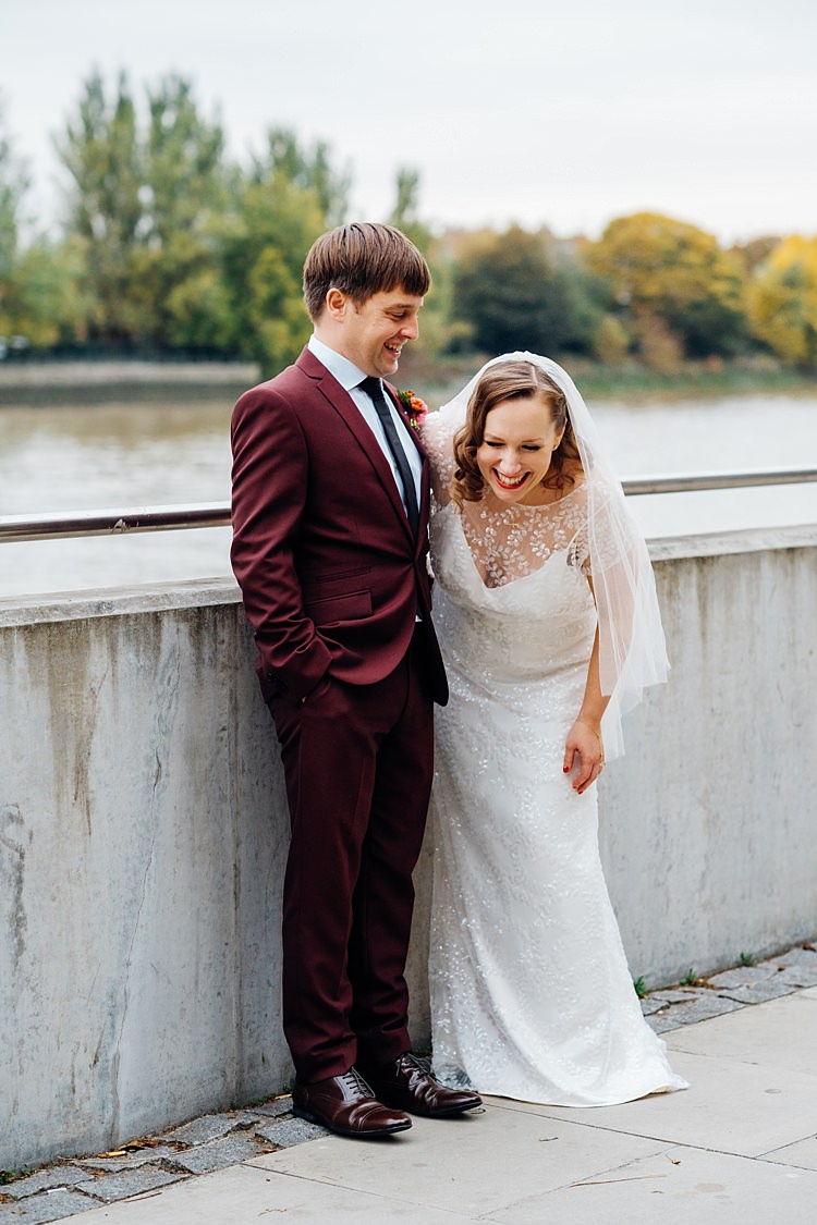 Red Burgundy Suit Groom Mod Style Quirky Cool City Party Wedding http://www.mariannechua.com/
