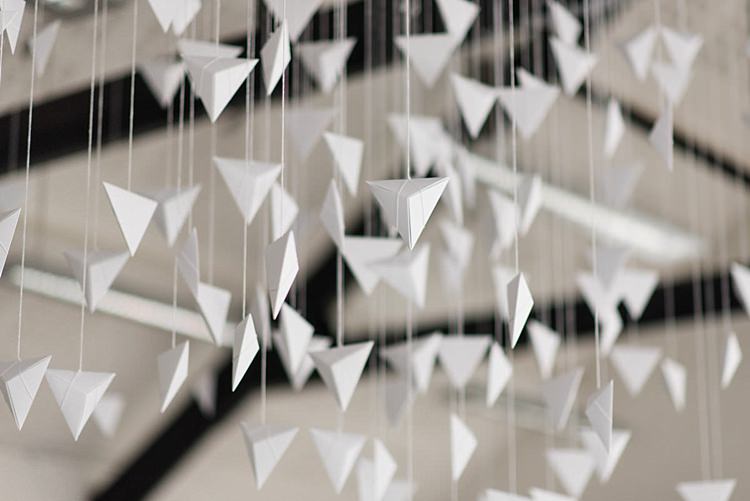 Hanging Paper Decor Backdrop Modern Geometric Theatre Monochrome Wedding http://www.babbphoto.com/