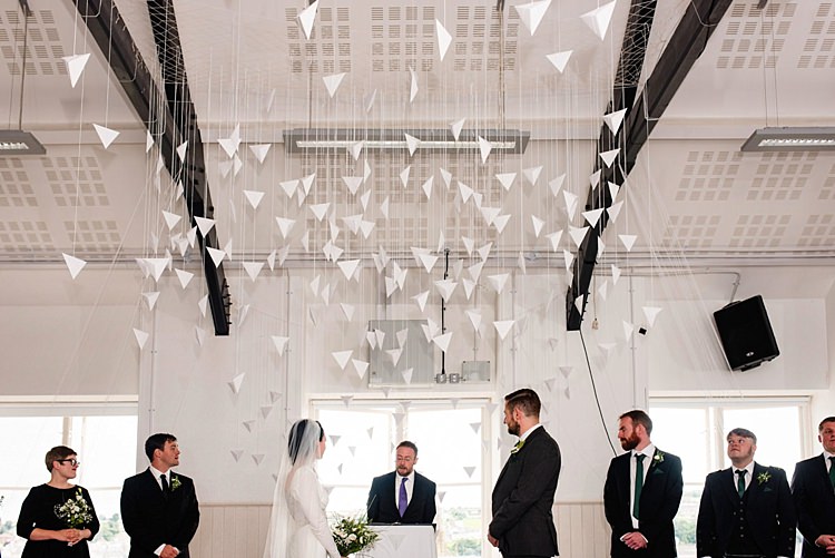 Paper Backdrop Hanging Ceremony Modern Geometric Theatre Monochrome Wedding http://www.babbphoto.com/