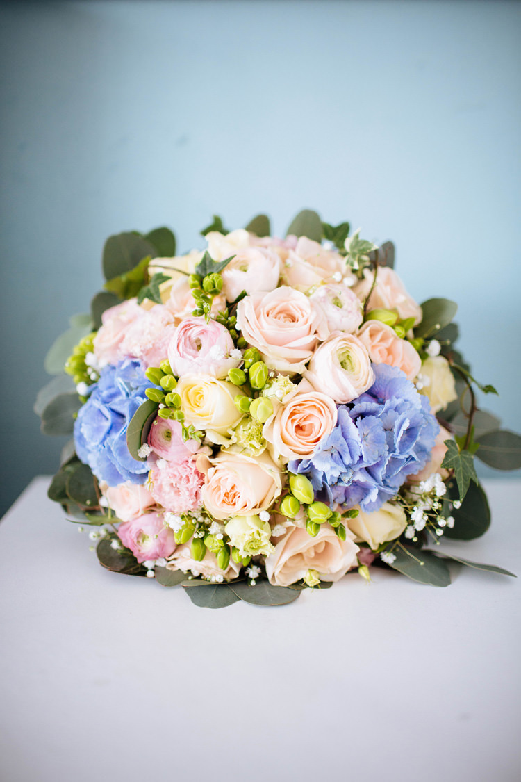 Bouquet Flowers Bride Bridal Pink Blush Blue Rose Hydrandgea Enchanted English Country Garden Wedding Disney http://lauradebourdephotography.com/