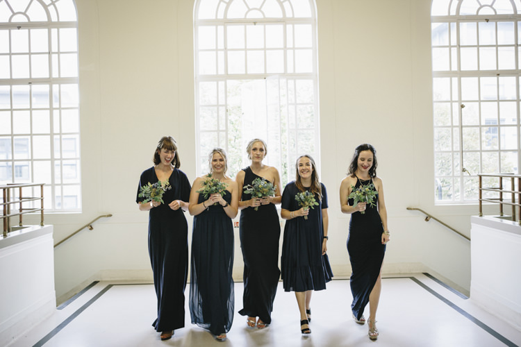 Micmatched Navy Bridesmaid Dresses Stylish Clean Modern City Wedding https://mybeautifulbride.co.uk/