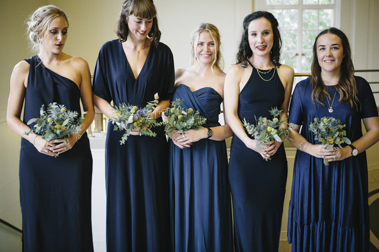 Mismatched Navy Blue Bridesmaid Dresses Stylish Clean Modern City Wedding https://mybeautifulbride.co.uk/