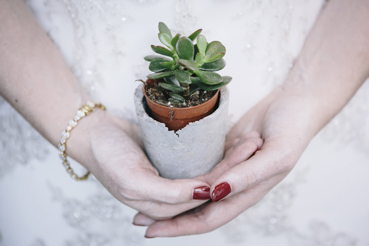 Concrete Succulent Favours Stylish Clean Modern City Wedding https://mybeautifulbride.co.uk/
