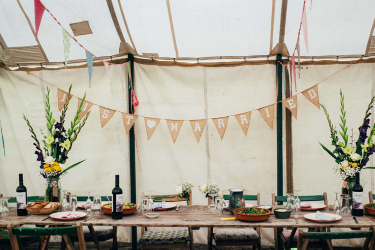 Just Married Bunting Top Table Indie Outdoorsy Camp Wedding http://emilytylerphotography.com/