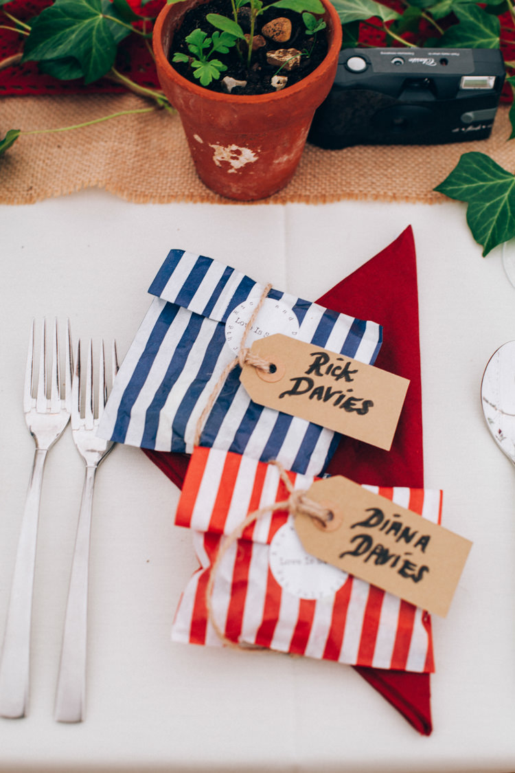 Luggage Tag Place Setting Name Sweets Favours Stripe Hand Made Red White Blue Farm Wedding http://www.caseyavenue.co.uk/ 