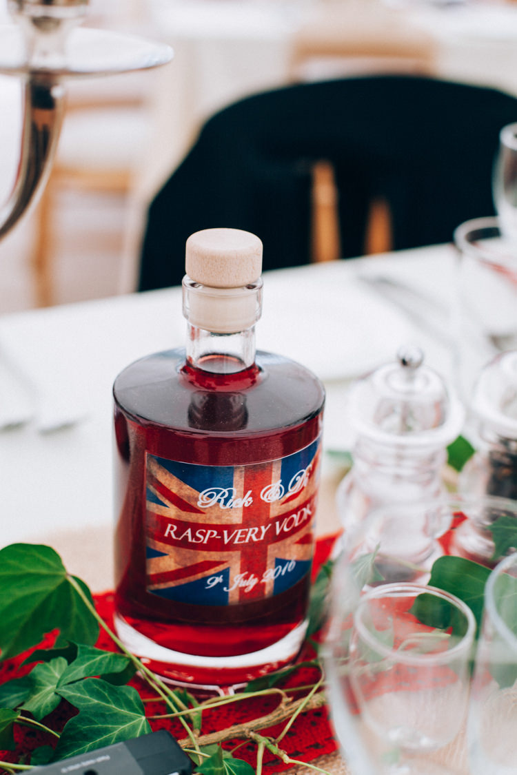 Vodka Favour Bottle Hand Made Red White Blue Farm Wedding http://www.caseyavenue.co.uk/ 