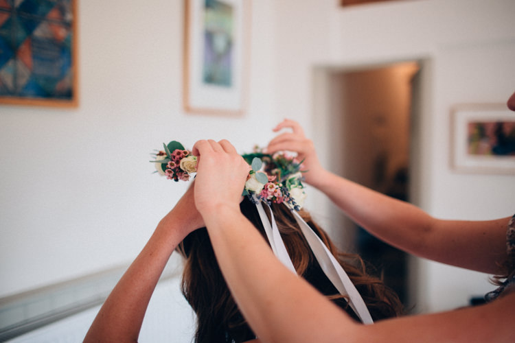 Ribbon Flower Crown Bride Bridal Rustic Home Made Farm Wedding http://blondiephotography.co.uk/