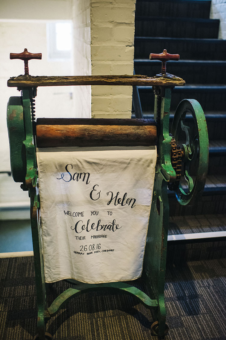 Vintage Mangle Fabric Cotton Sign Welcome Mint Green Natural Wedding https://www.kerrywoodsphotography.com/