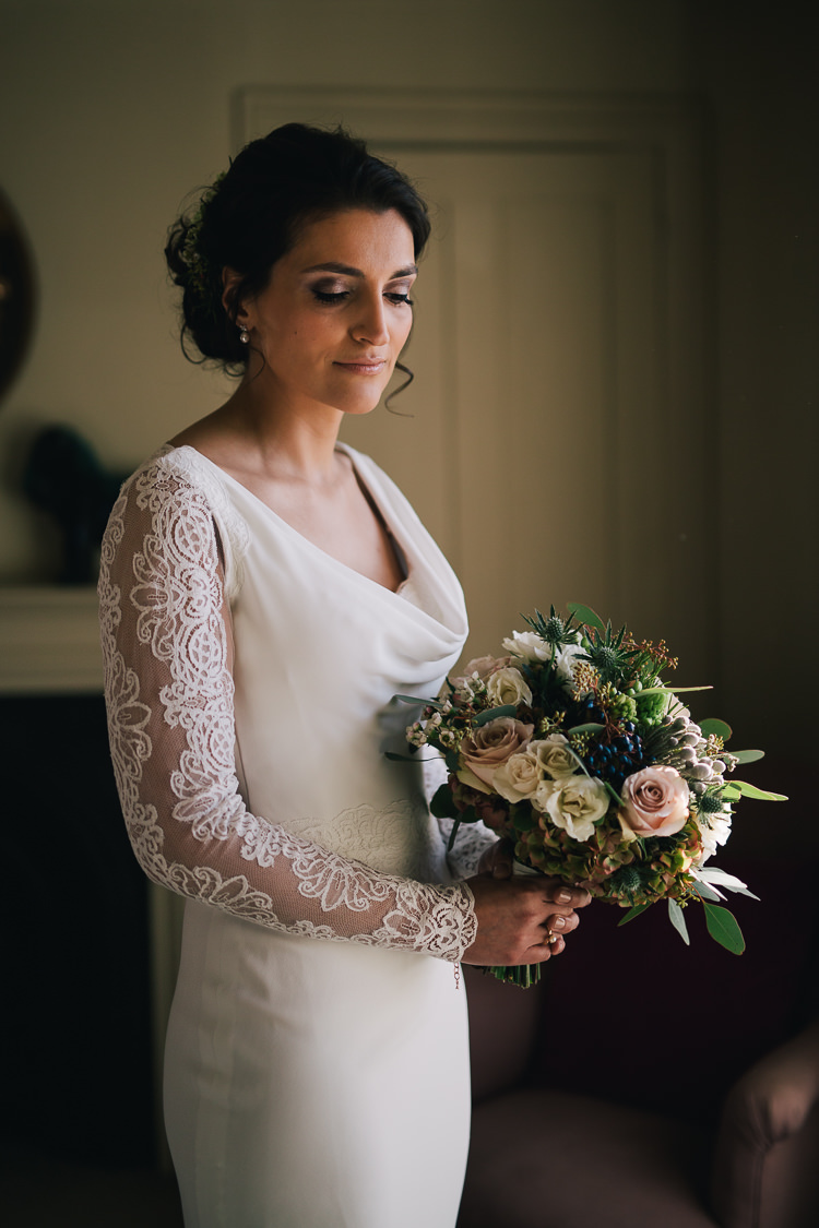 Lace Sleeves Cowl Dress Gown Bride Bridal Regency Suzanne Neville Elegant Cosy Winter Wedding http://www.traversandbrown.co.uk/
