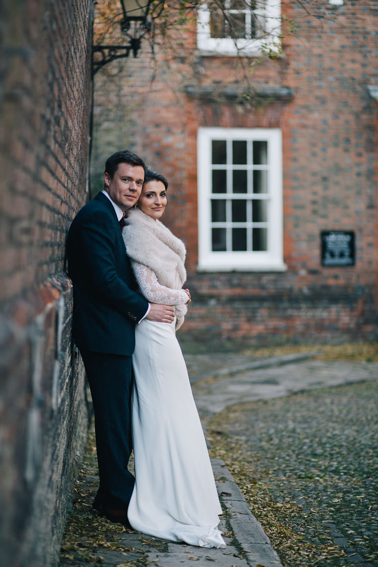 Lace Sleeves Cowl Dress Gown Bride Bridal Regency Suzanne Neville Elegant Cosy Winter Wedding http://www.traversandbrown.co.uk/