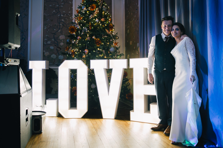LOVE Letter Lights Elegant Cosy Winter Wedding http://www.traversandbrown.co.uk/