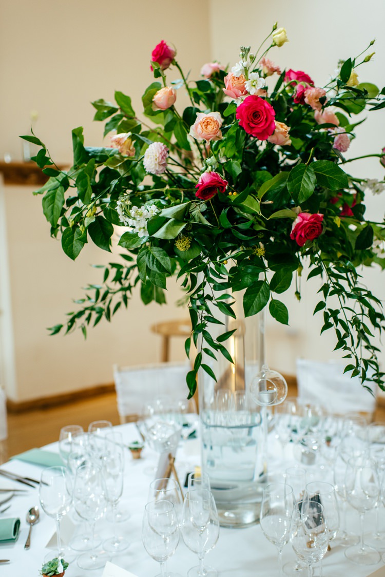 Tall Flowers Natural Organic Roses Foliage Pink Greenery Centrepiece Table Decor Elegant Stylish Floral Wedding http://www.jordannamarston.com/
