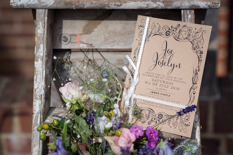 Floral Stationery Invite Craft Kraft Brown Paper Illustrated Home Made Summer Village Hall Wedding http://www.sarareeve.com/