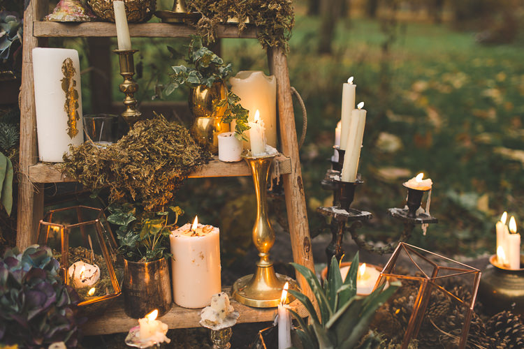 Ladder Decor Candles Fruit Flowers Red Orange Rustic Magical Autumn Outdoorsy Woodland Wedding Ideas http://kirstymackenziephotography.co.uk/