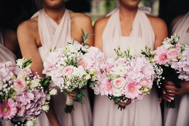 Bridesmaids Bouquets Flowers Pink Rose Gerbera Quirky Crafty Rustic Barn Wedding http://www.stevebridgwoodphotography.co.uk/