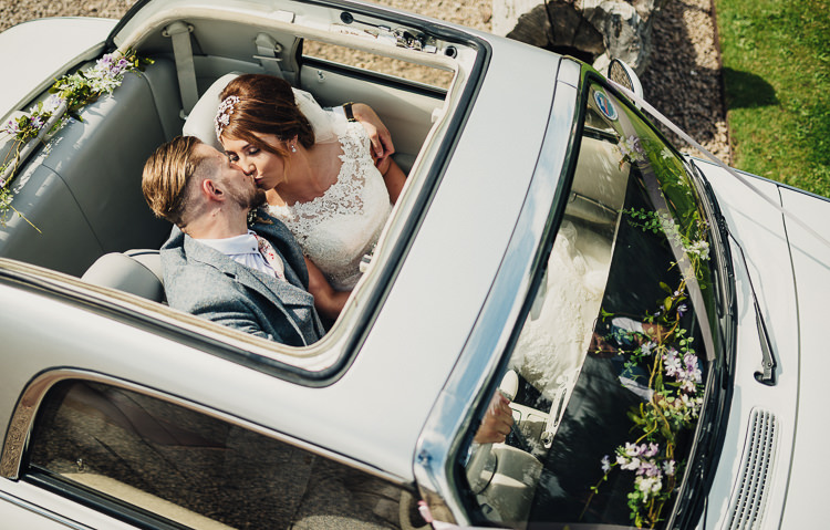 Nissan Figaro Car Tranport Sun Roof Bride Groom Quirky Crafty Rustic Barn Wedding http://www.stevebridgwoodphotography.co.uk/