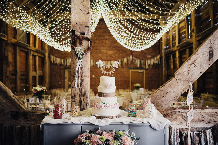 Cake Table Dresser Furniture Fairy Lights Decor Quirky Crafty Rustic Barn Wedding http://www.stevebridgwoodphotography.co.uk/