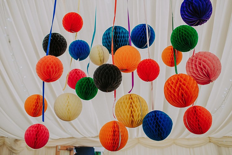 Rainbow Lanterns Colourful Indie Dinosaur Wedding http://bloomweddings.co.uk/