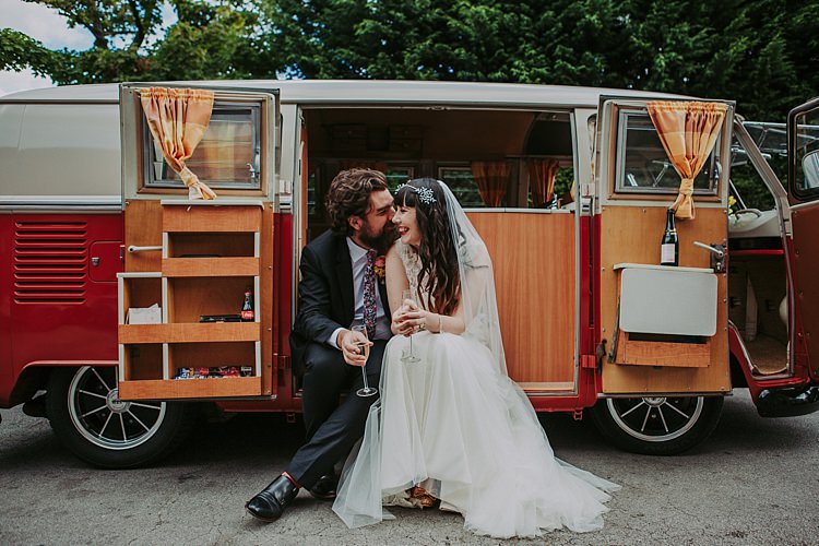 VW Camper Van Colourful Indie Dinosaur Wedding http://bloomweddings.co.uk/