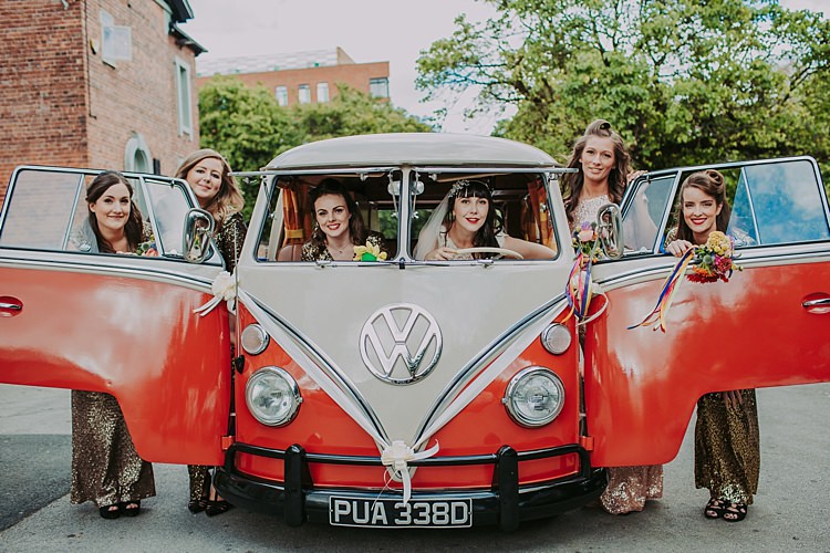 VW Camper Van Colourful Indie Dinosaur Wedding http://bloomweddings.co.uk/