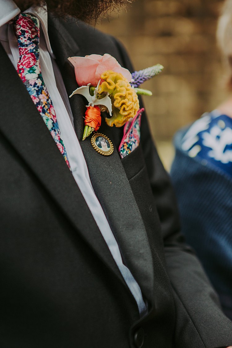 Groom Buttonhole Quirky Flowers Alternative Colourful Indie Dinosaur Wedding http://bloomweddings.co.uk/