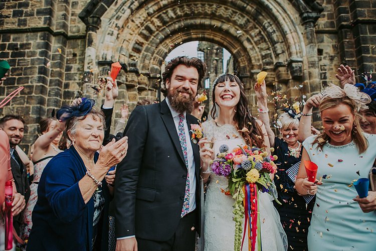 Confetti Throw Colourful Indie Dinosaur Wedding http://bloomweddings.co.uk/