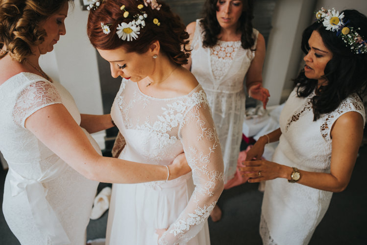White Lace Bridesmaid Dresses Daisy Flower Crown Multicoloured Crafty Carnival Wedding http://alicethecamera.co.uk/