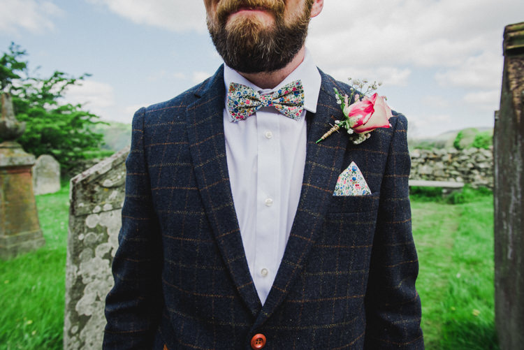 Tweed Suit Groom Floral Bow Tie Multicoloured Crafty Carnival Wedding http://alicethecamera.co.uk/