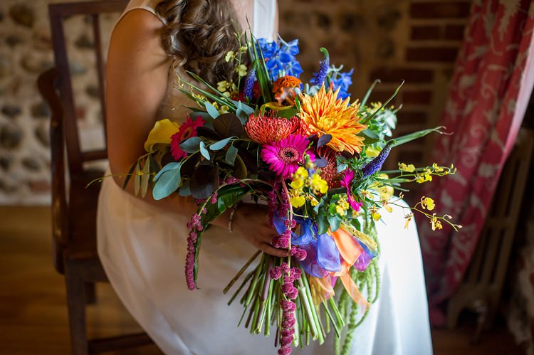 Rainbow Bouquet Gerbera Dahlia Bride Bridal Flowers Mexican Inspired Colourful Cactus Wedding http://katherineashdown.co.uk/