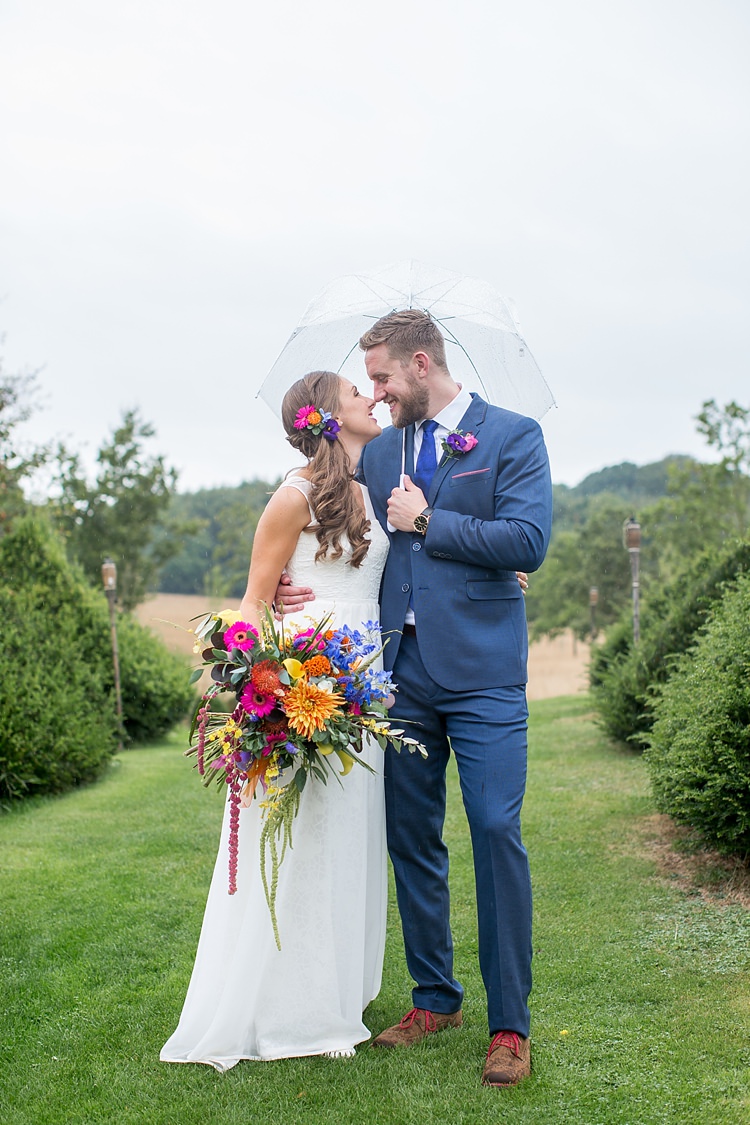Rainy Umbrella Bride Groom Mexican Inspired Colourful Cactus Wedding http://katherineashdown.co.uk/
