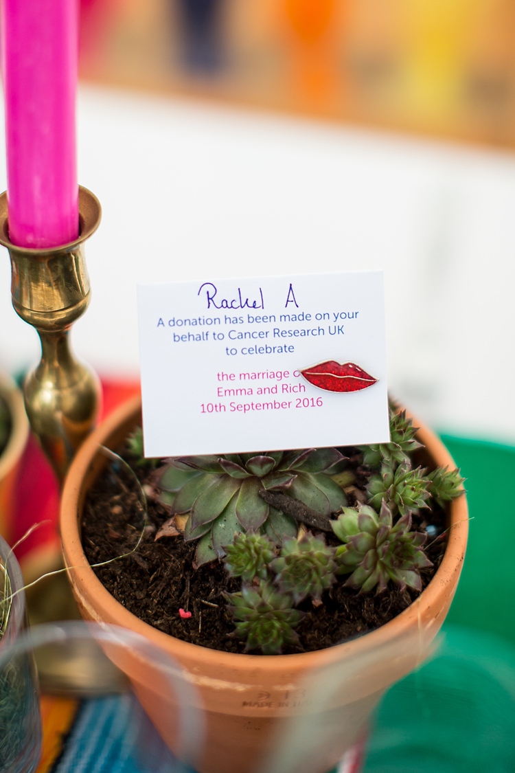 Cancer Research Charity Favour Mexican Inspired Colourful Cactus Wedding http://katherineashdown.co.uk/