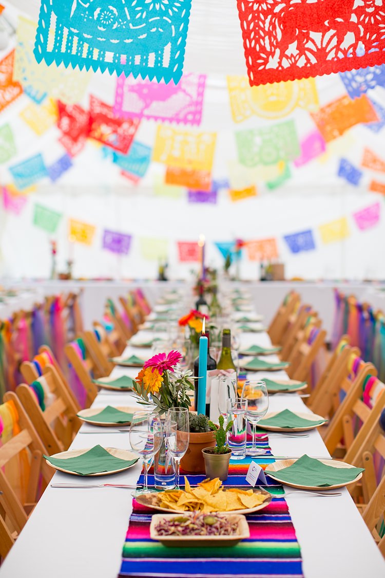 Marquee Papel Picado Bunting Decor Mexican Inspired Colourful Cactus Wedding http://katherineashdown.co.uk/