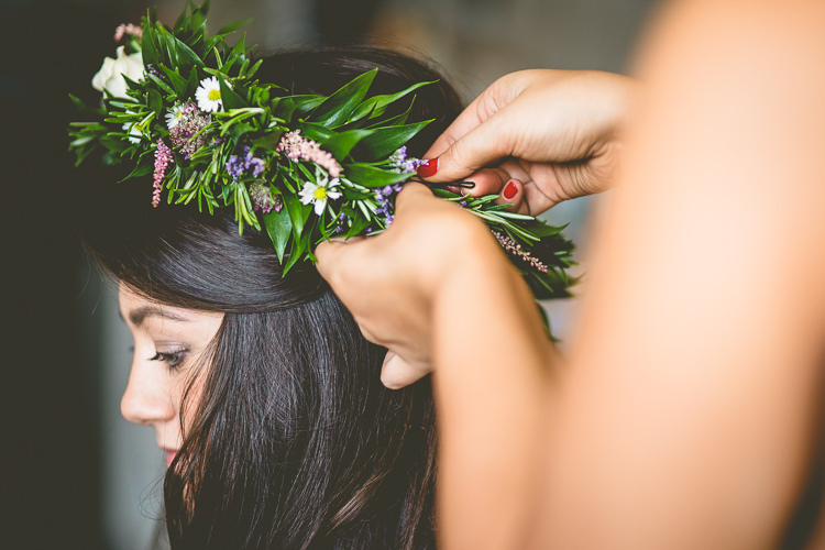 Flower Crown Bride Bridal Greenery Daisy Rustic Bohemian DIY Barn Wedding http://lovethatsmilephotography.com/