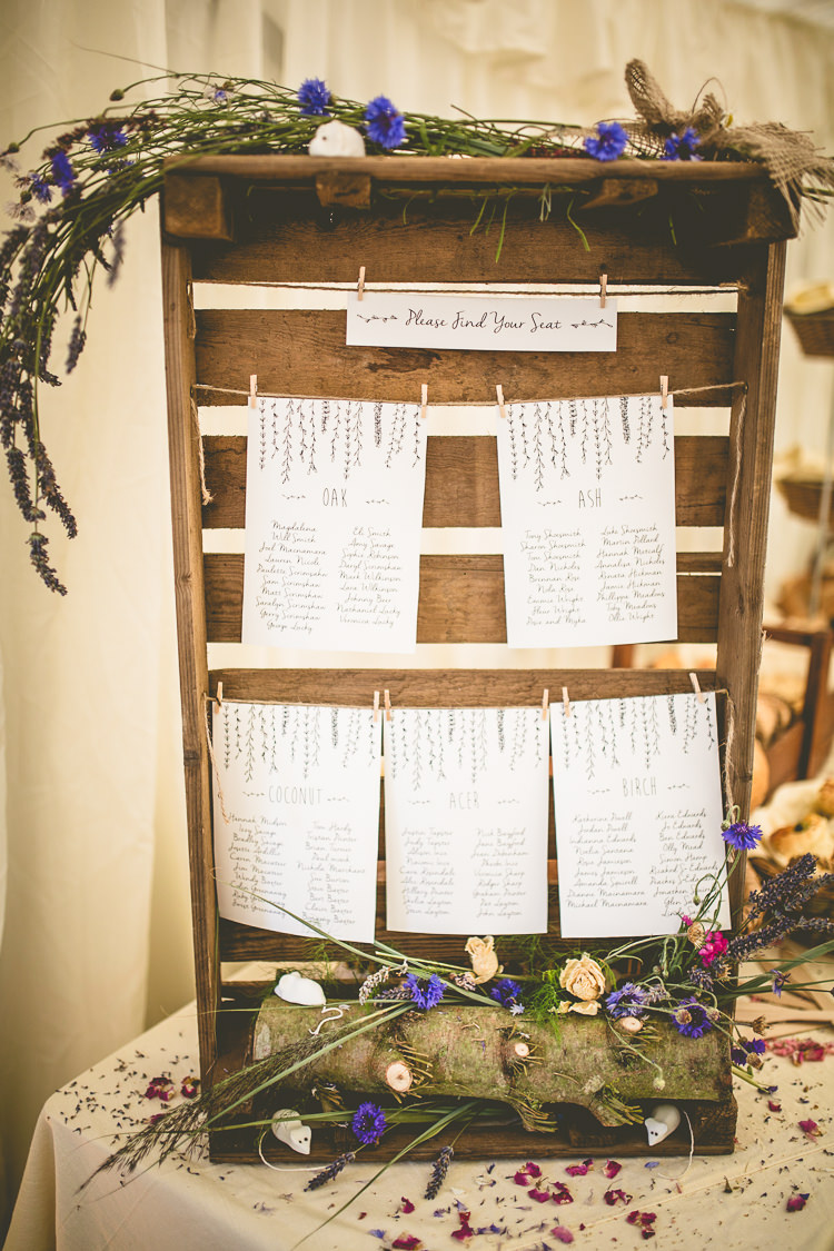 Wooden Crate Seating Chart Table Plan Flowers Pegs Rustic Bohemian DIY Barn Wedding http://lovethatsmilephotography.com/