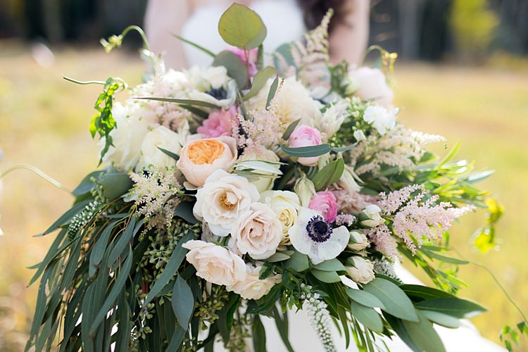 Bride Bouquet Multicoloured Pastel Roses Peonies Anemones Greenery Florals Romantic Mountain Wedding Colorado http://irvingphotographydenver.com/