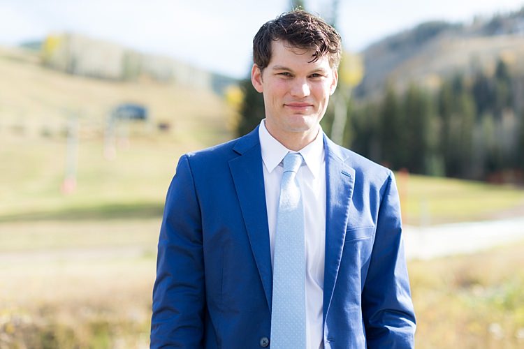 Groom Blue Suit White Shirt Light Blue Tie Romantic Mountain Wedding Colorado http://irvingphotographydenver.com/