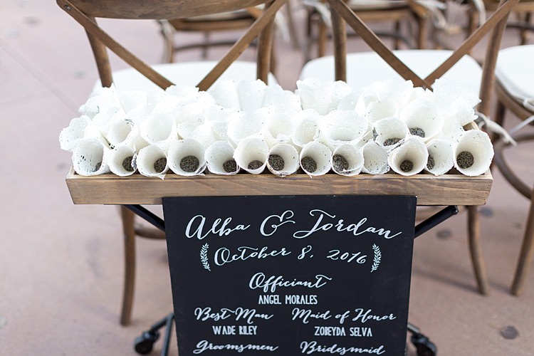 Ceremony Sign Blackboard White Calligraphy Lavender Confetti Parcels Wooden Chairs Romantic Mountain Wedding Colorado http://irvingphotographydenver.com/