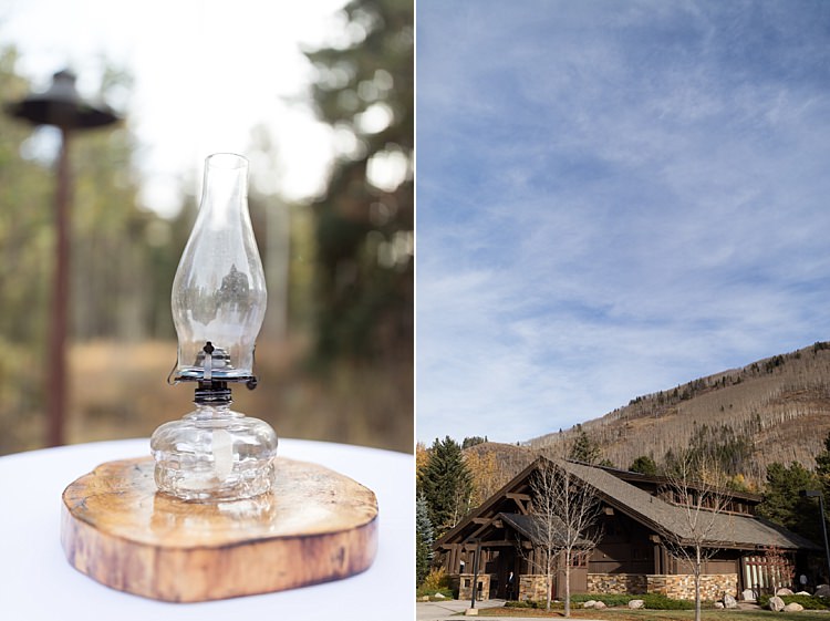 Outdoor Ceremony Rustic House Oil Lantern Wooden Tree Slice Base Romantic Mountain Wedding Colorado http://irvingphotographydenver.com/