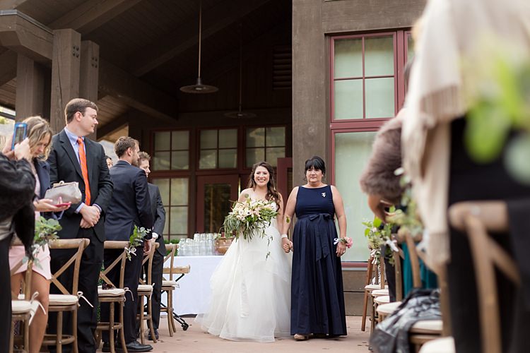 Outdoor Ceremony Bride Strapless Lace Ballgown Bridal Gown Bouquet Multicoloured Pastel Florals Mother Entrance Guests Romantic Mountain Wedding Colorado http://irvingphotographydenver.com/