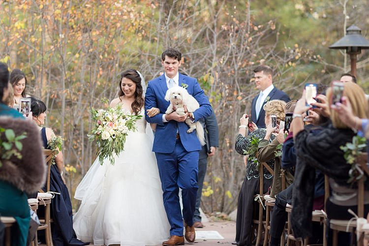 Outdoor Ceremony Bride Strapless Lace Ballgown Bridal Gown Veil Bouquet Multicoloured Pastel Florals Groom Blue Suit Light Blue Tie Cute Puppy Guests Romantic Mountain Wedding Colorado http://irvingphotographydenver.com/