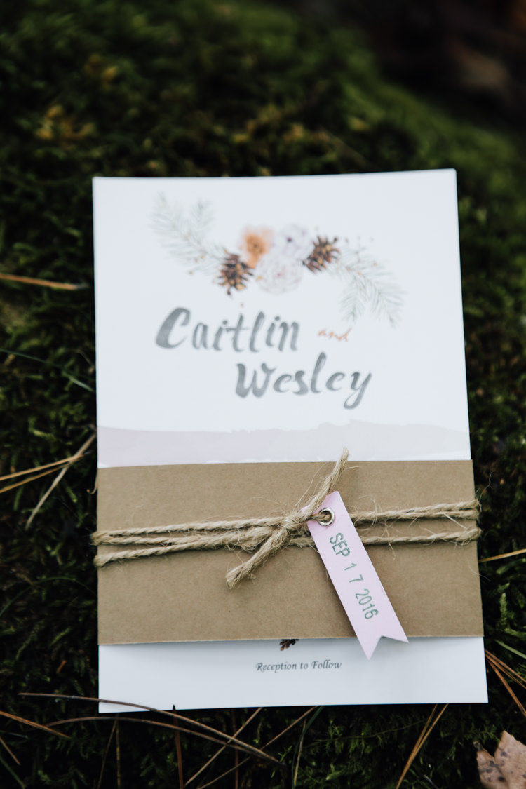 Wedding DIY Stationery Suite Orange White Florals Twine Ribbon Pink Tag Adventure Inspired Woodland Wedding North Carolina http://www.amandasuttonphotography.com/